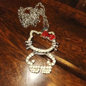 Hello Kitty rhinestone pendant necklace 2 1/2 inches.